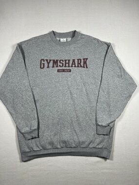 Gymshark Collegiate Graphic Print Crew Neck Pullover Sweater Light Grey Men Sz S